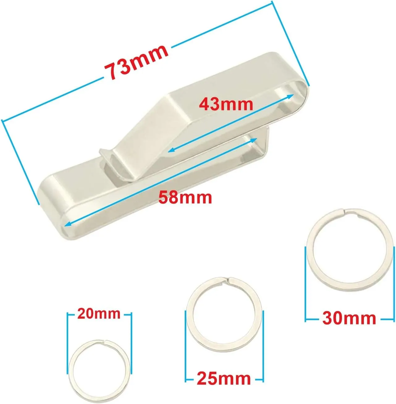 2Pack 75X12.5mm Belt Key Clip Holder with 12pcs Key Rings Silver Stainless Steel Tactical Stealth Belt Loop Holder for Duty Policemen Fire Agencies Law Enforcement