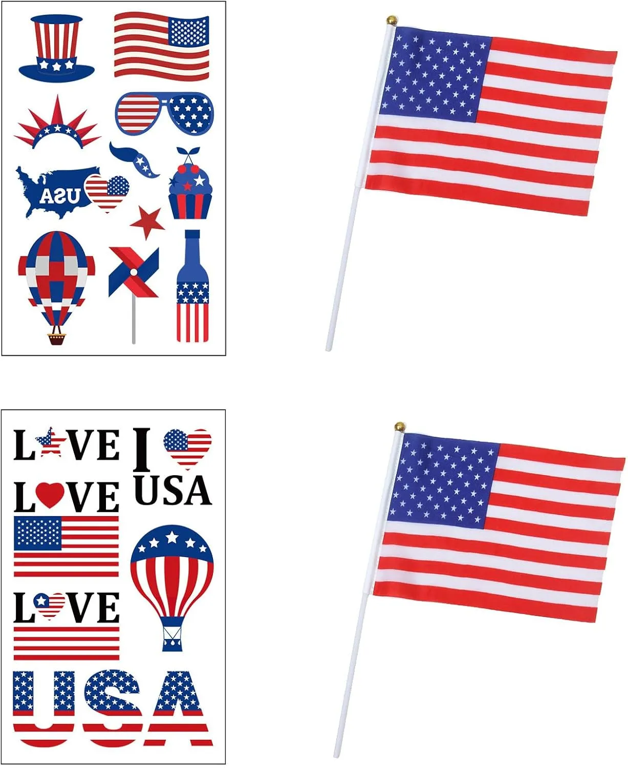 4th of July Women's American Flag Print Kimono Cover Up Cardigan with Accessories