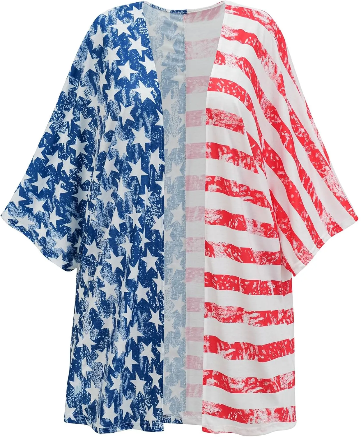 4th of July Women's American Flag Print Kimono Cover Up Cardigan with Accessories