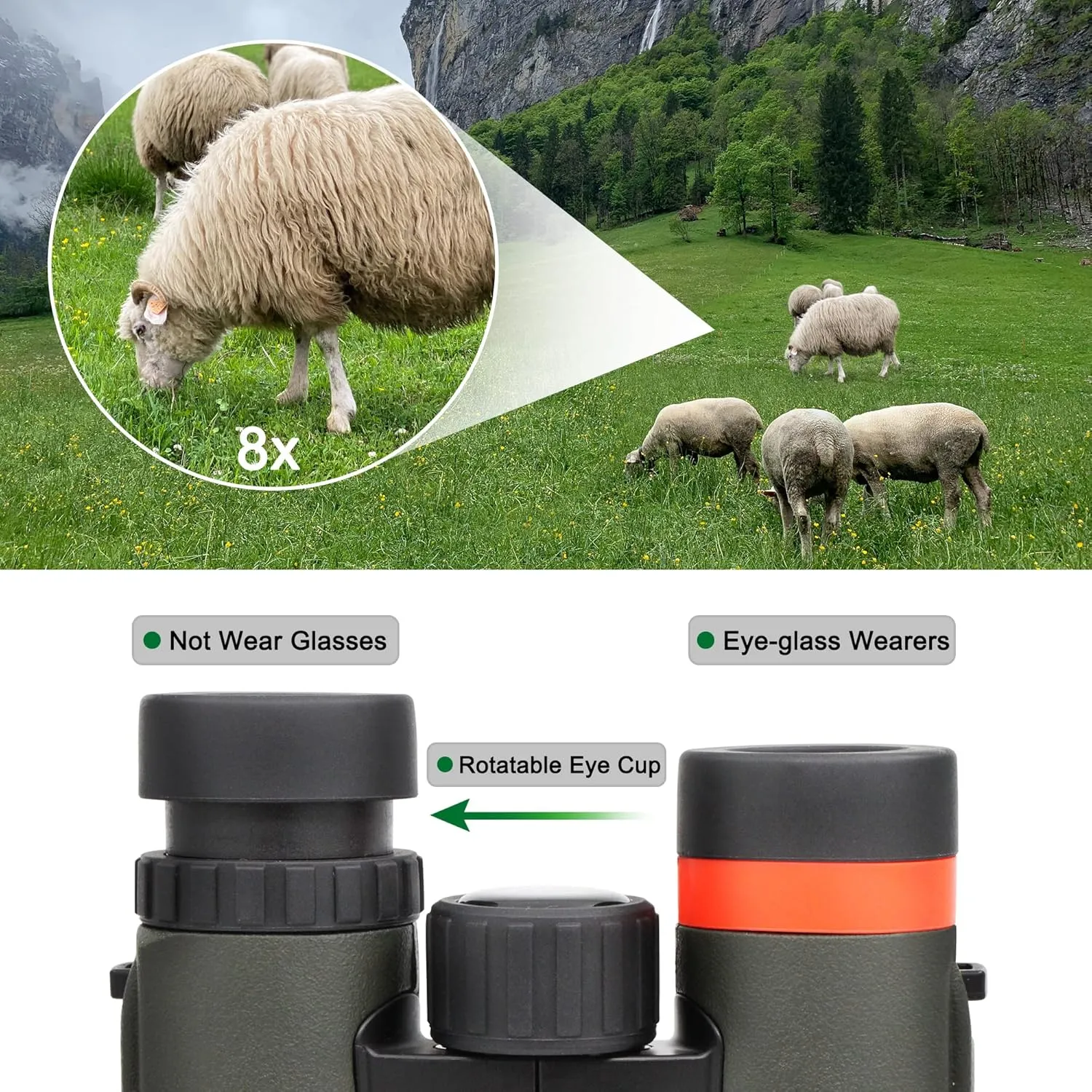 8x26 Compact Binoculars - Waterproof and BK7 Prism - Gifts for Bird Watching, Hunting and Sport Games, Concerts and Theater