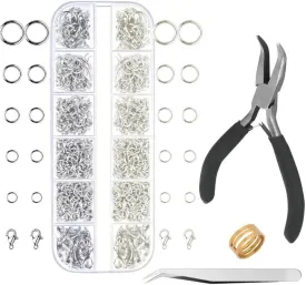 Anezus Jump Rings for Jewelry Making Supplies with Jump Ring Pliers (1200Pcs Dull Silver and Bright Silver)