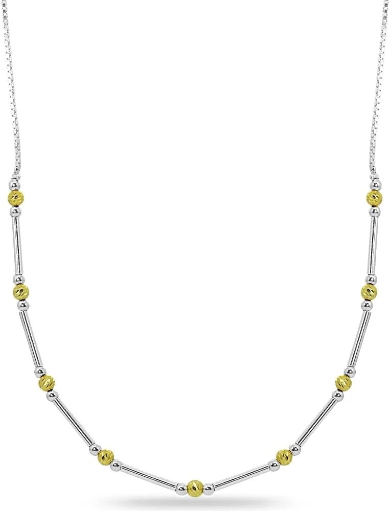 B. BRILLIANT Chains for Women Sterling Silver Polished Bar Diamond-Cut Beads Adjustable Bolo Chain Necklace