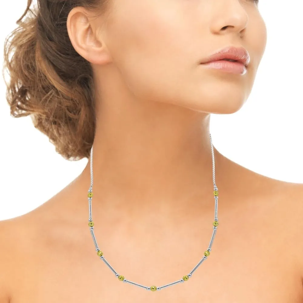 B. BRILLIANT Chains for Women Sterling Silver Polished Bar Diamond-Cut Beads Adjustable Bolo Chain Necklace