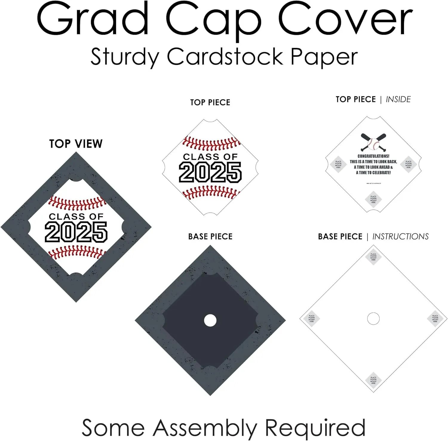Big Dot of Happiness Grad Baseball - 2025 Graduation Cap Decorations Kit - Grad Cap Cover