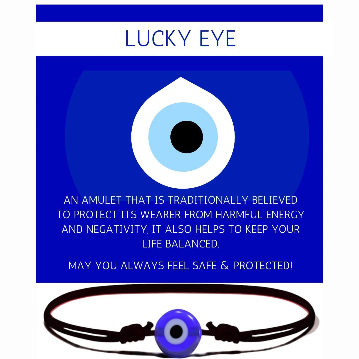 Black String Evil Eye Bracelet ?C Adjustable Wax Nylon Cord Talisman | Handmade Protection Amulet with Blue Turkish Glass Bead for Men, Women & Teens