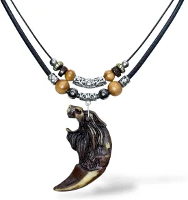 Brown Lion head Tooth Pendant Necklace - Lion Head Pendant Casting Double Layer Necklace - Adjustable