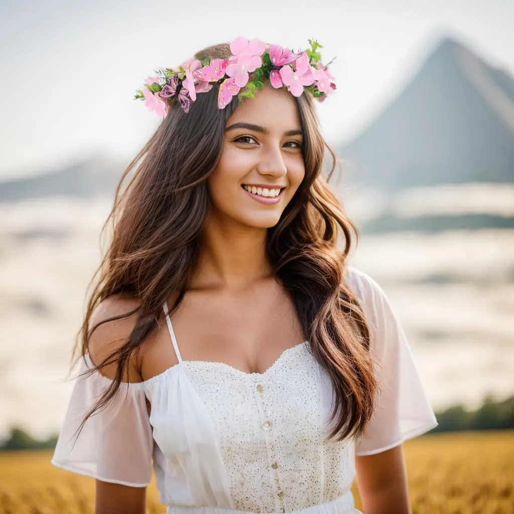 Butterfly Flower Crown for Women Girls Fairy Flower Headband Crown Adjustable Wedding Festival Floral Hair Wreath Pink