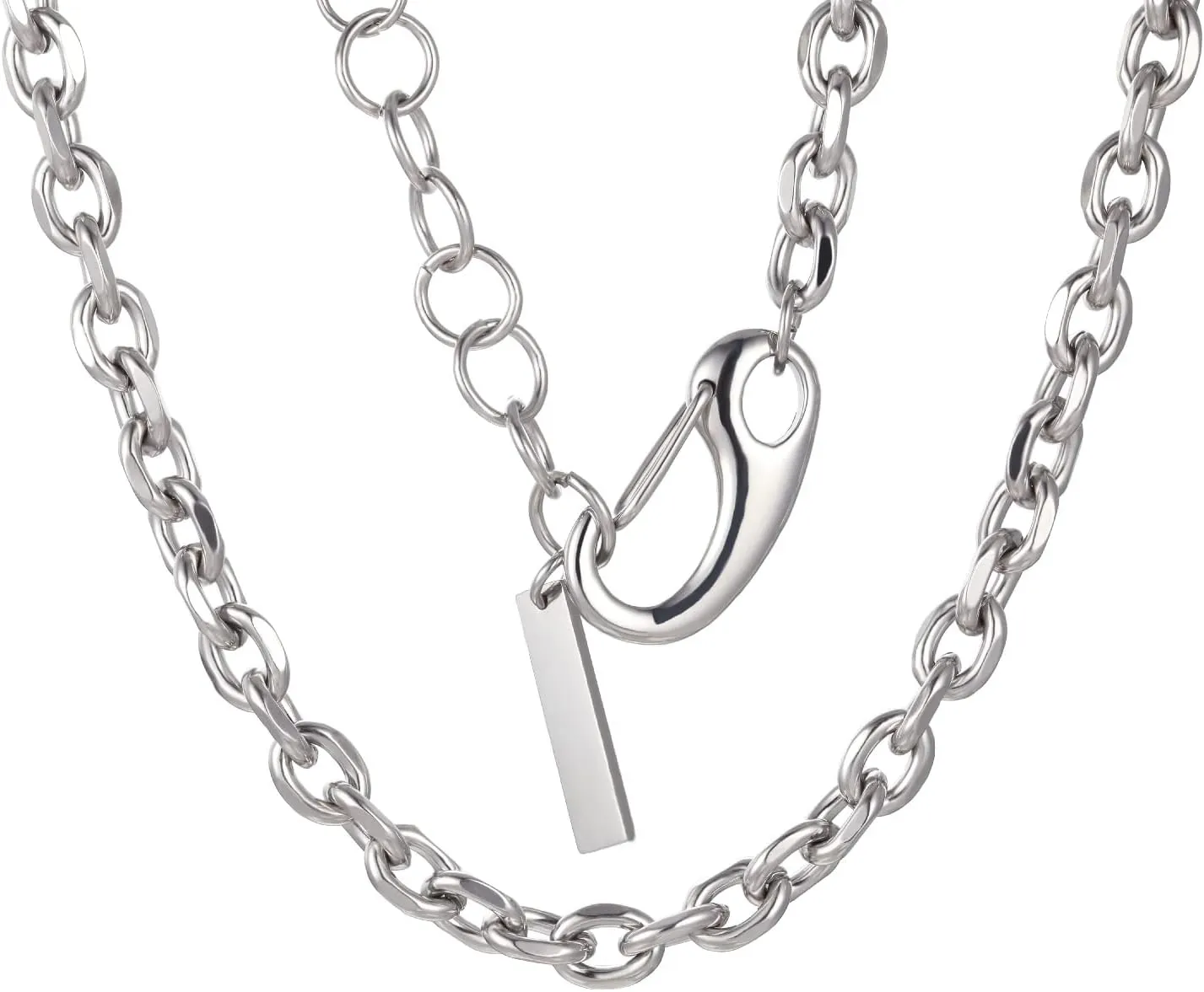 Cable Chain Mens Necklace 5mm Stainless Steel Necklace for Men Silver Rolo Chain 19.7/21.7 Inch Graduation Gifts for Him Mens Jewelry