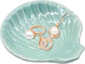 Ceramic Jewelry Tray Trinket Dish, Jewelry Dish for Women, Shell Ceramic Plate, Ring Dish Holder for Earrings Necklace Organizer, Mother's Day Christmas Birthday Gift