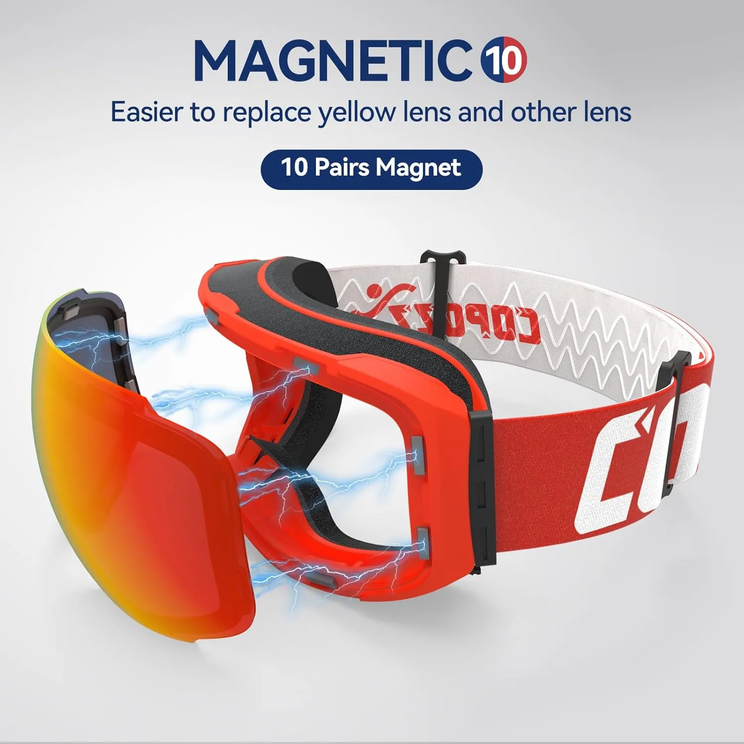 COPOZZ Ski Goggles, G2 Magnetic Snowboard Goggles, Polarized OTG UV400 Skiing Goggles for Options