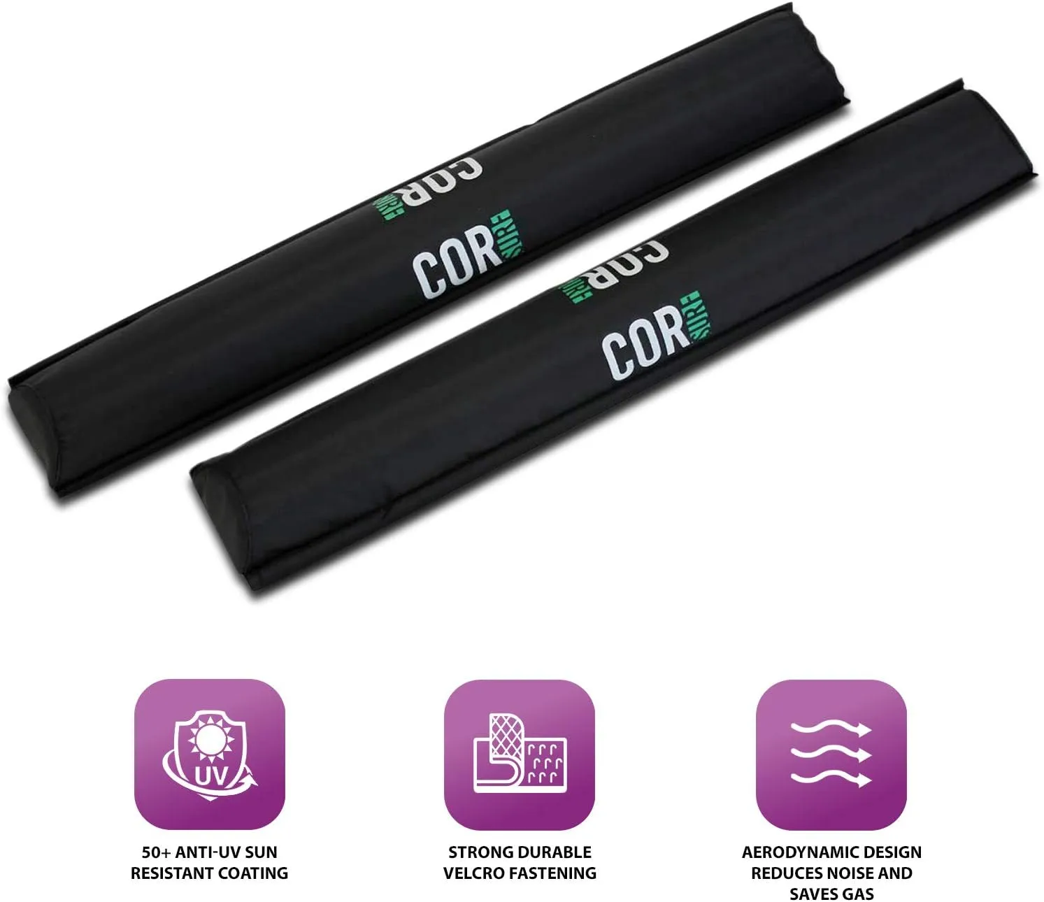COR Surf Aero Roof Rack Pads for Paddleboard, Kayak, Surfboards, SUP, Snowboard, Paddleboard and Canoe | for Wide Aero Style Bars (Black, 28" Wide)
