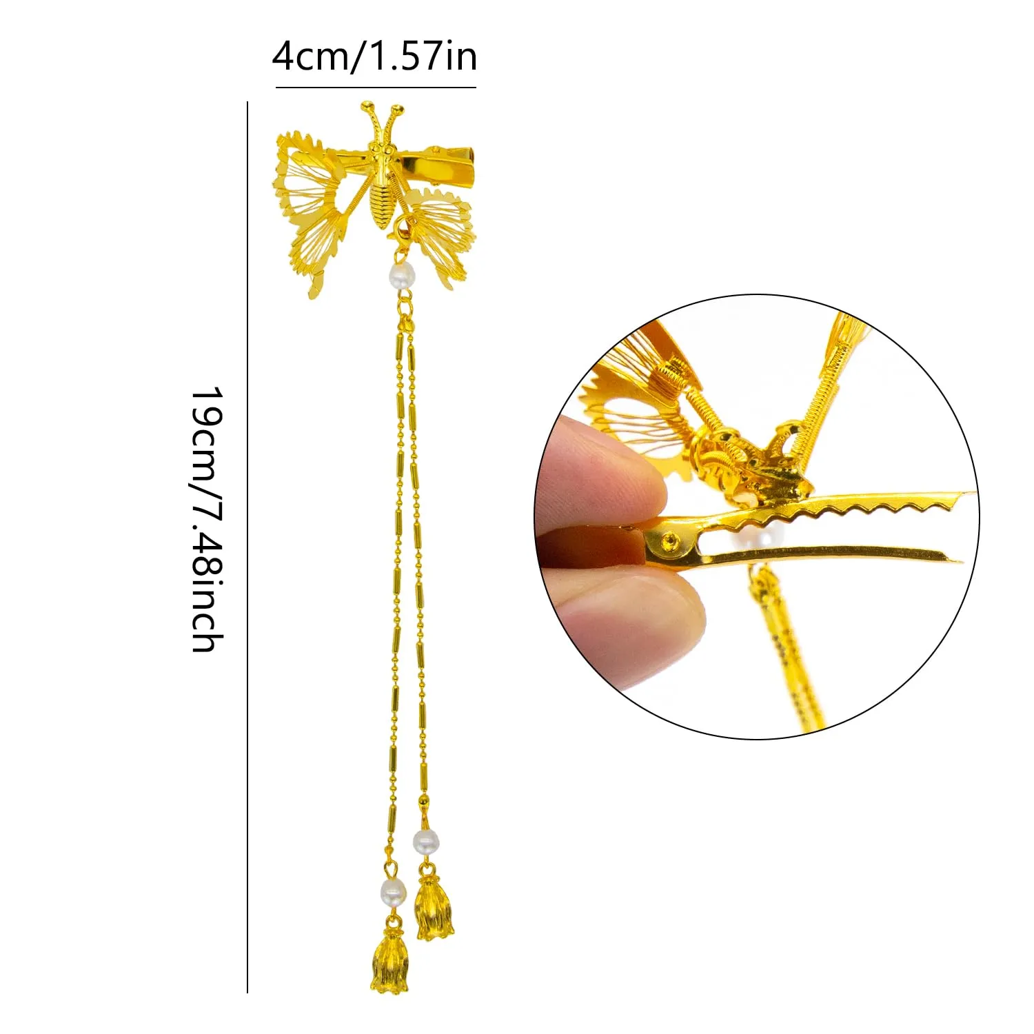 Dohia Tassel Butterfly Hair Clips Elegant Tassel Butterfly Hairpin Shiny Decorative Hair Barrettes Bride Wedding Valentines Prom Birthday Hairpin Accessories for Women and Girls ST3-HDLSFJ (gold)