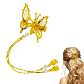 Dohia Tassel Butterfly Hair Clips Elegant Tassel Butterfly Hairpin Shiny Decorative Hair Barrettes Bride Wedding Valentines Prom Birthday Hairpin Accessories for Women and Girls ST3-HDLSFJ (gold)
