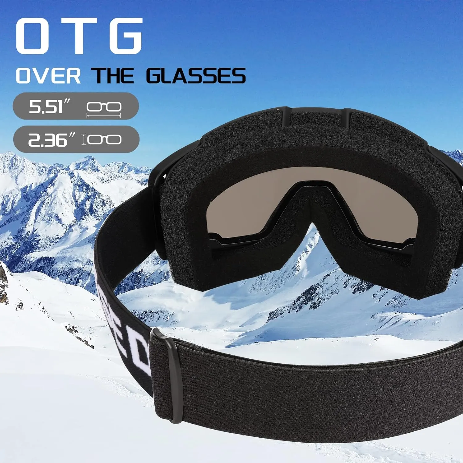 FEISEDY Ski Goggles, OTG Snow Sport Goggles for Adult Youth, Anti-Fog UV400 Protection Bendable Dual-Lenses B2961