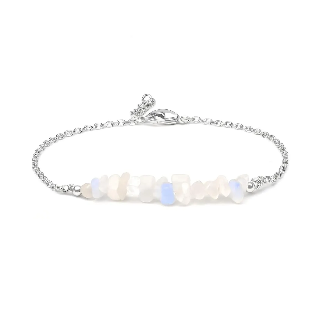 Gempires Natural Rainbow Moonstone Crystal Bracelet New Beginning Gemstone Jewelry June Birthstone Gift Hypoallergenic 8 Inch Silver Plated Bracelets For Women
