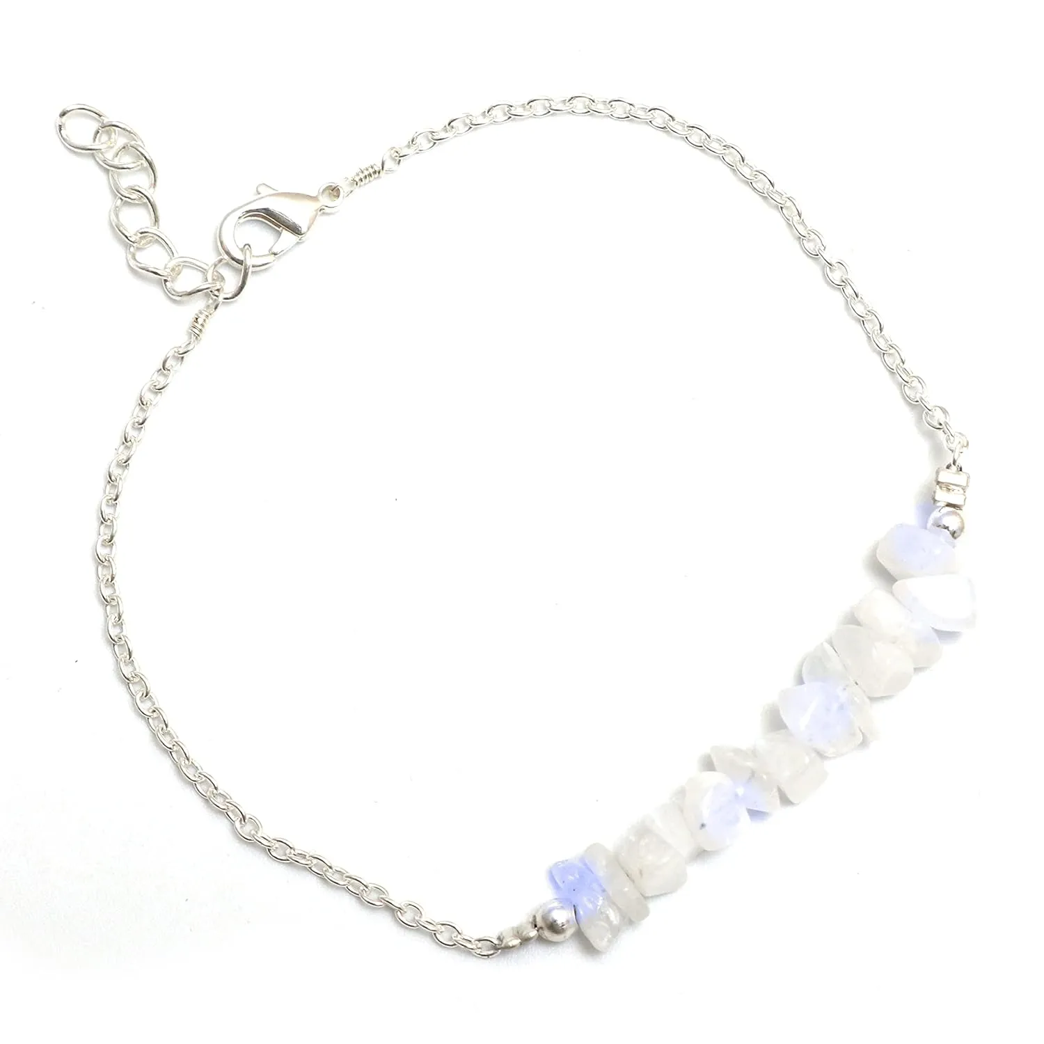 Gempires Natural Rainbow Moonstone Crystal Bracelet New Beginning Gemstone Jewelry June Birthstone Gift Hypoallergenic 8 Inch Silver Plated Bracelets For Women