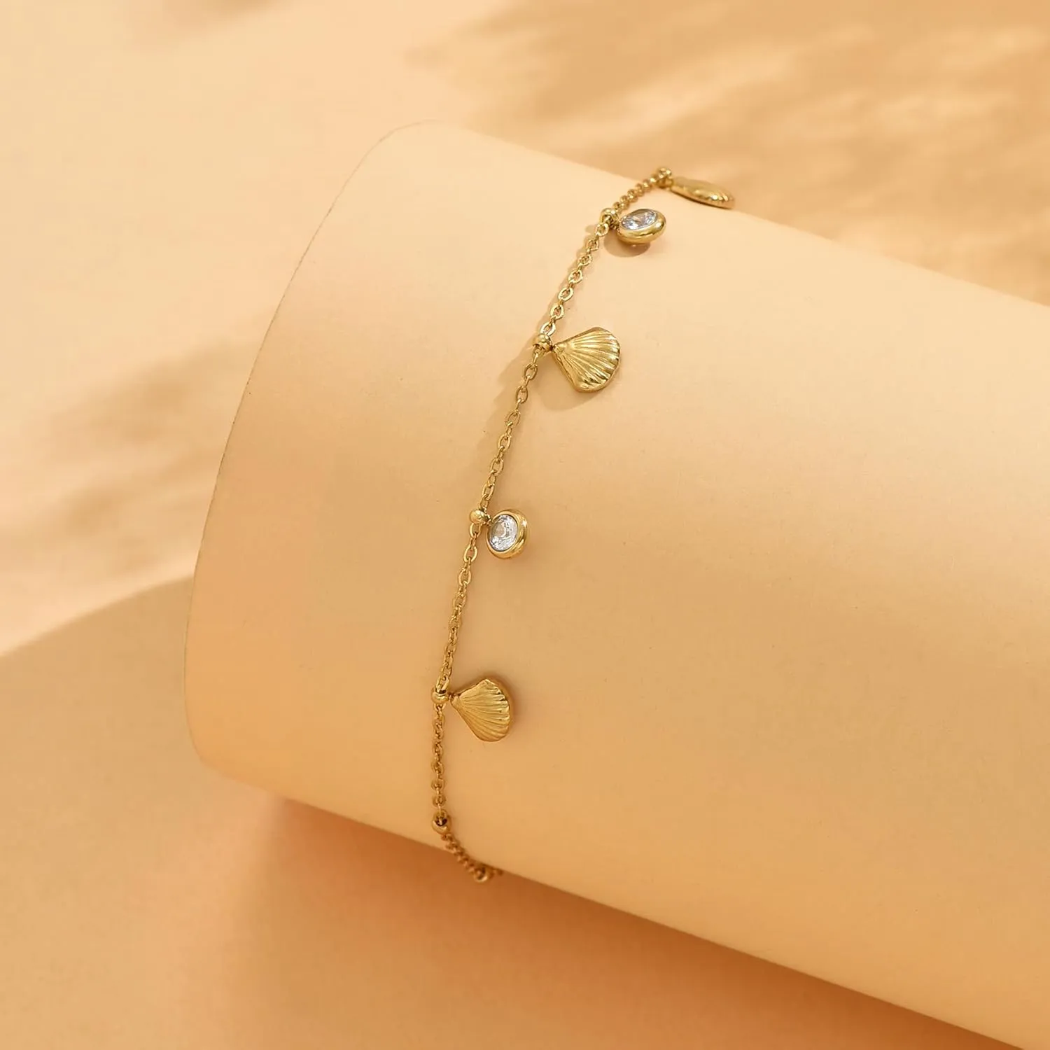 Gold Ankle Bracelets for Women 18K Gold Plated Waterproof Starfish Sea Shell Pearls CZ Diamond Dangle Anklets Trendy Summer Beach Foot Chain Jewelry Gift