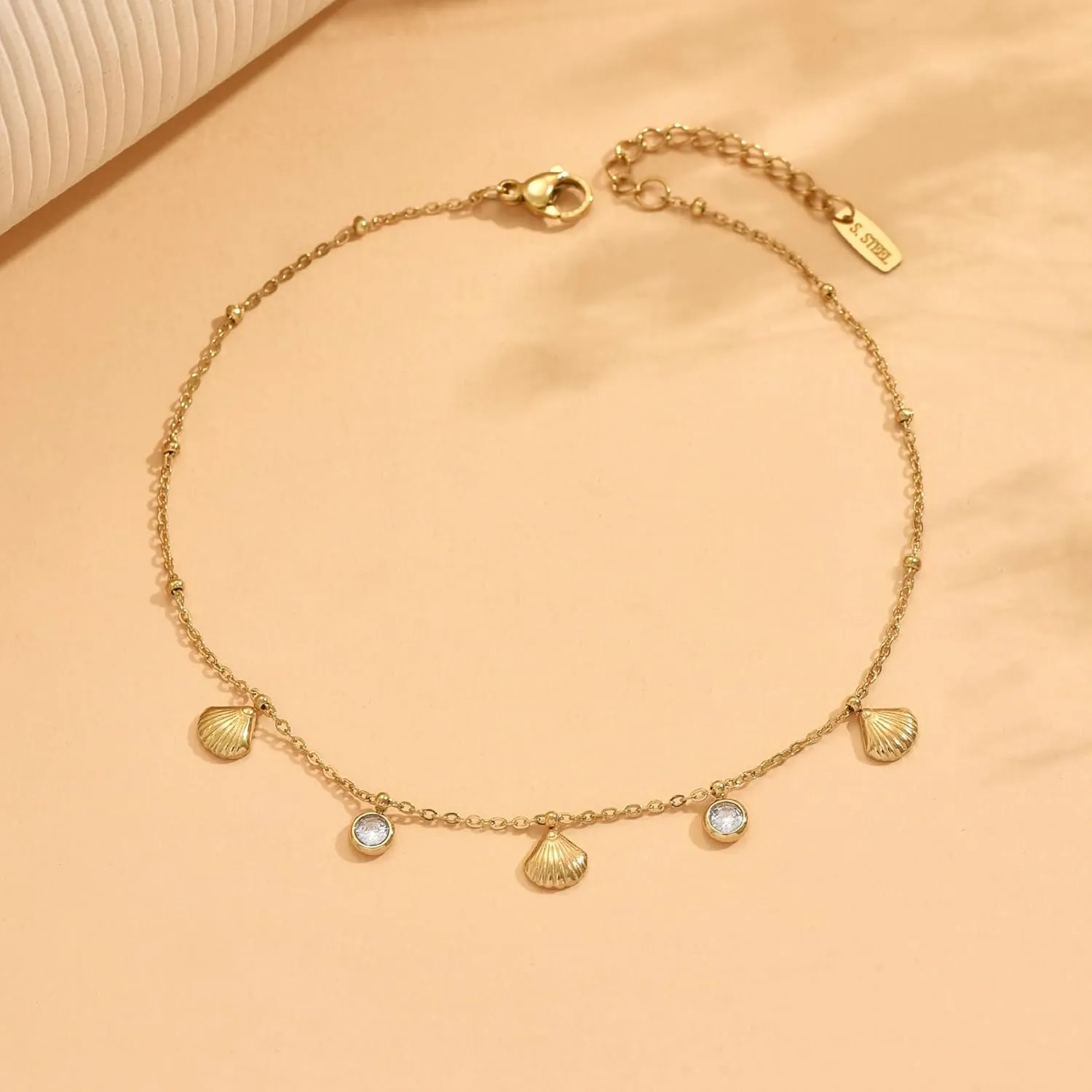 Gold Ankle Bracelets for Women 18K Gold Plated Waterproof Starfish Sea Shell Pearls CZ Diamond Dangle Anklets Trendy Summer Beach Foot Chain Jewelry Gift