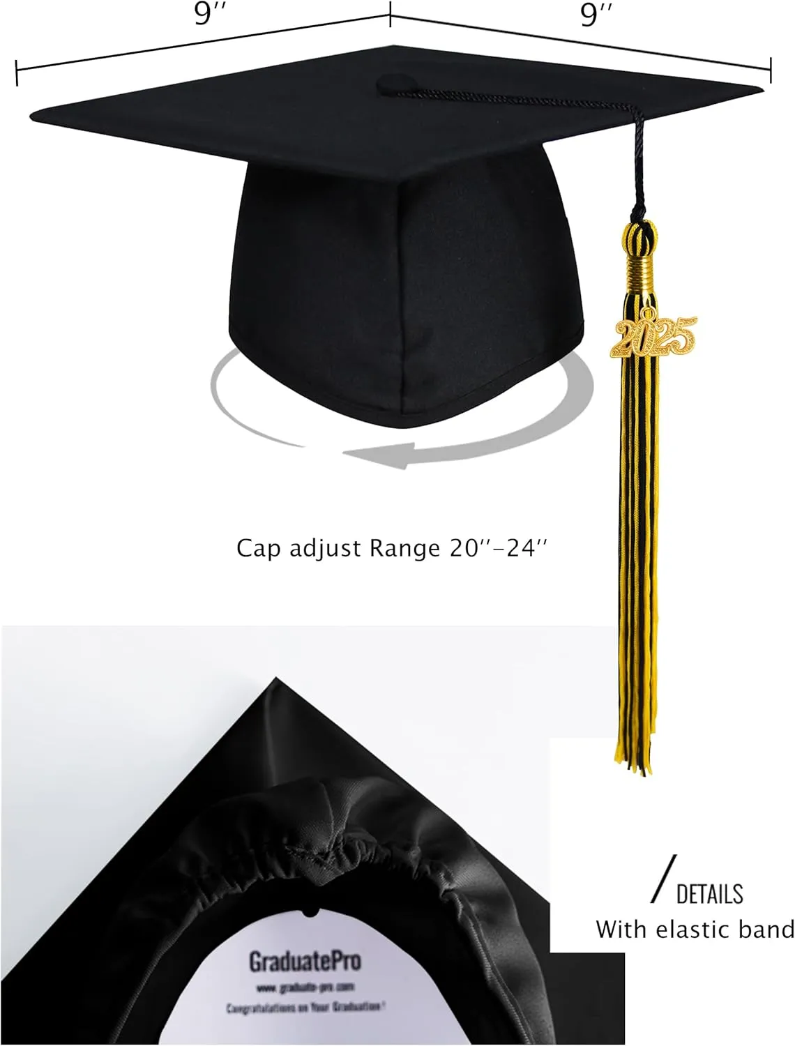 GraduatePro Matte Graduation Cap with 2025 Tassel for Adults High School and Bachelor Master 12 Colors