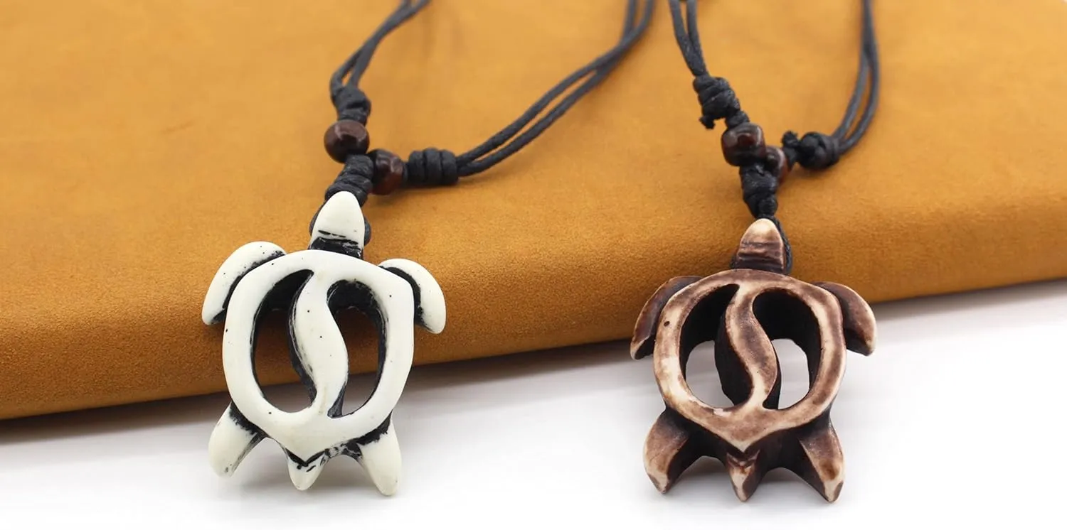 Hawaiian Sea Turtle Pendant Necklace for Men - Adjustable Cord Surfer Necklace