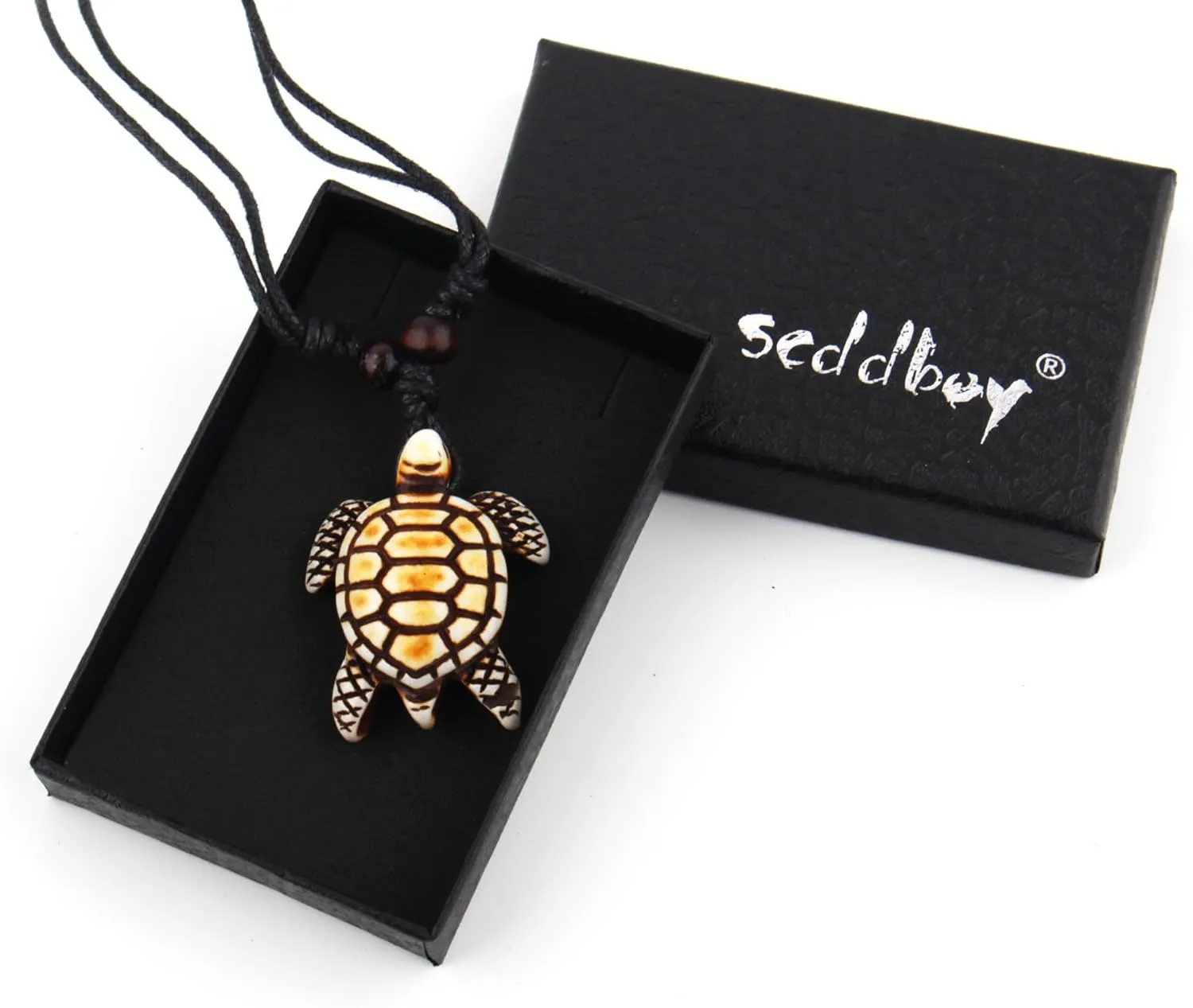 Hawaiian Sea Turtle Pendant Necklace for Women Men - Adjustable Cord Surfer Necklace