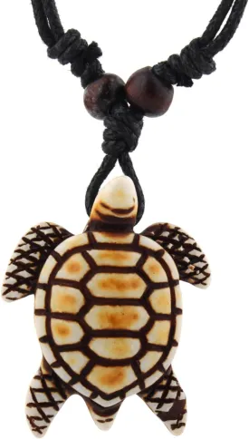 Hawaiian Sea Turtle Pendant Necklace for Women Men - Adjustable Cord Surfer Necklace