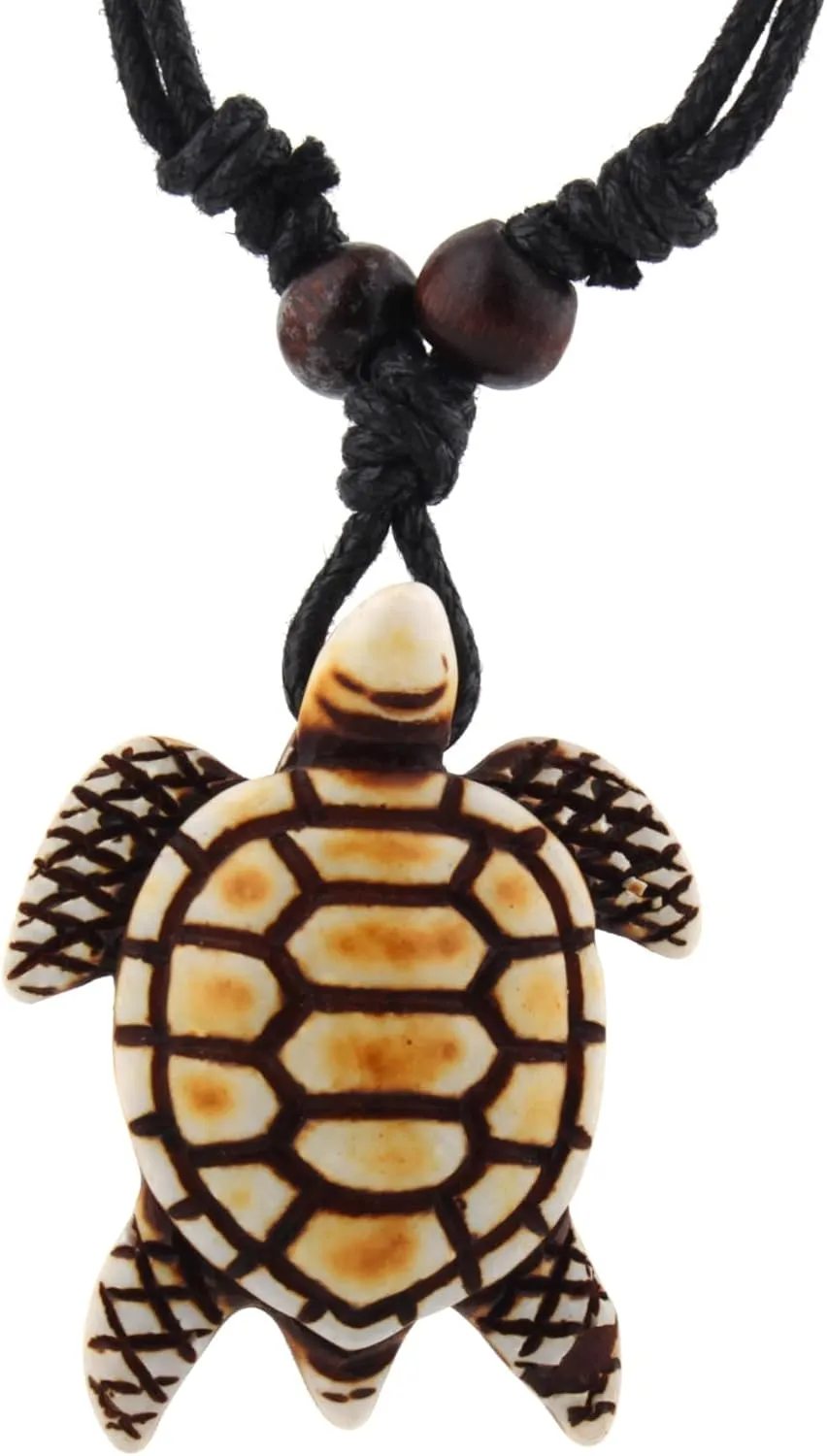 Hawaiian Sea Turtle Pendant Necklace for Women Men - Adjustable Cord Surfer Necklace