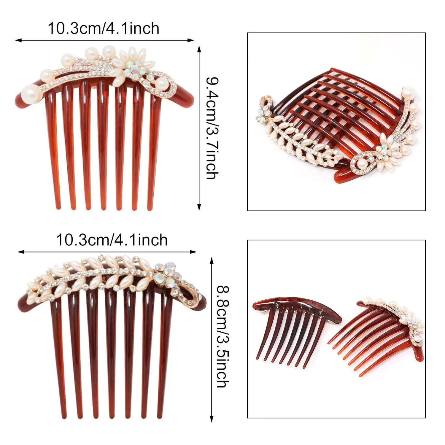 Honbay 2PCS 7 Teeth Hair Side Combs Pearl Crystal Rhinestone Floral Twist Combs Rhinestone Flower Hairpin Decorative Hair Combs Accessories for Women (2 Style)