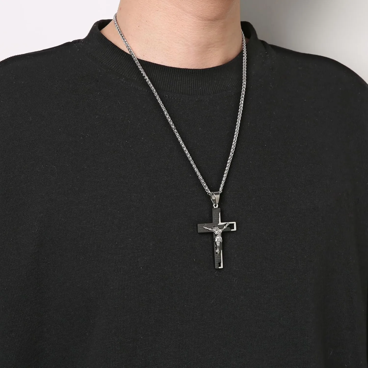 HZMAN Men's Stainless Steel Cross Crucifix Bible Prayer Pendant Necklace 22 2" Chain