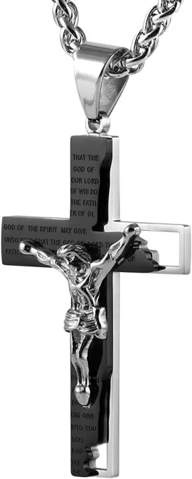 HZMAN Men's Stainless Steel Cross Crucifix Bible Prayer Pendant Necklace 22 2" Chain
