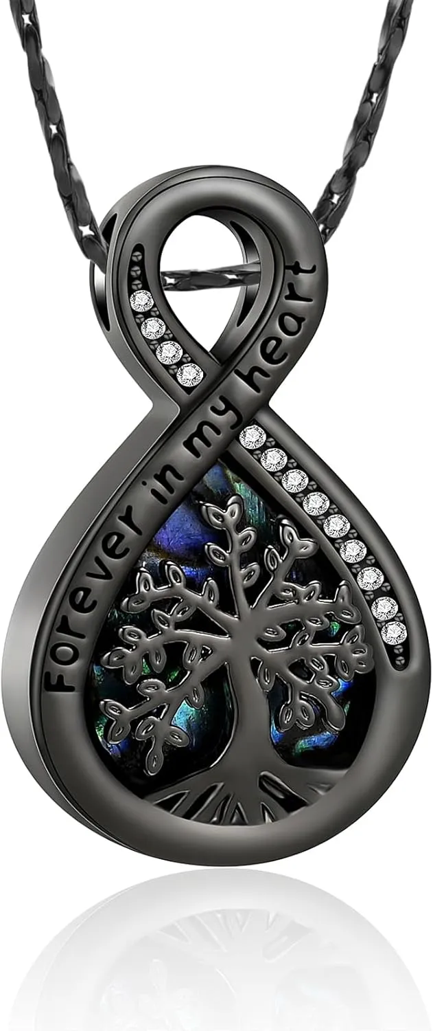Imrsanl Infinity Urn Necklaces for Ashes for Women Men Tree of Life Cremation Jewelry Memorial Locket Pendant Necklace Hollow Keepsake Urn for Human Ashes