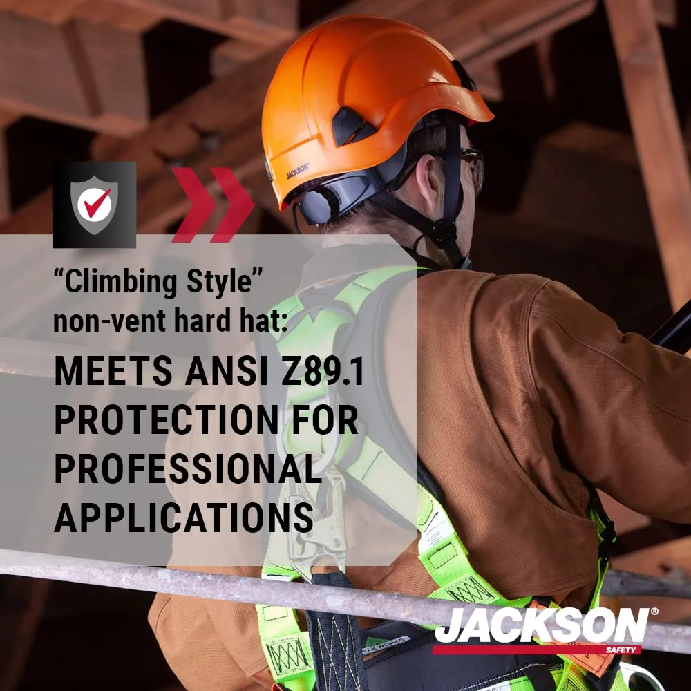 Jackson Safety CH300 Climbing-Style Hard Hat - Non-Vented Construction Helmet with Chin Strap & Cup - ANSI Z89.1 & OSHA Compliant - (Multiple Colors)