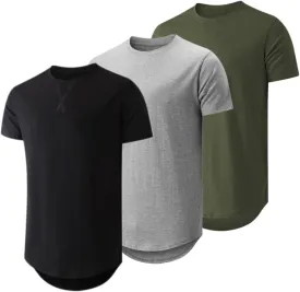 JMIERR Mens 3 Pack Cotton Hipster Hip Hop Longline Crewneck T-Shirt