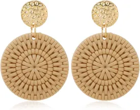 Knotted Rattan Geometric Tassel Woven Boho Acrylic Dangle Earrings Handmade Lightweight Straw Wicker Braid Hoop Drop Earrings For Women