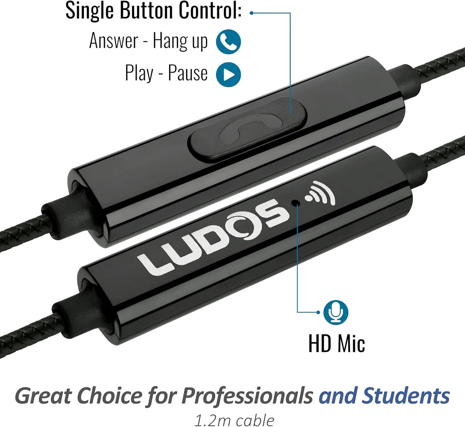 LUDOS Clamor Wired Earbuds in-Ear Headphones, 5 Years Warranty, Earphones with Microphone, Noise Isolating Ear Buds, Memory Foam for iPhone, Samsung, School Students, Kids, Women, Small Ears - Brown