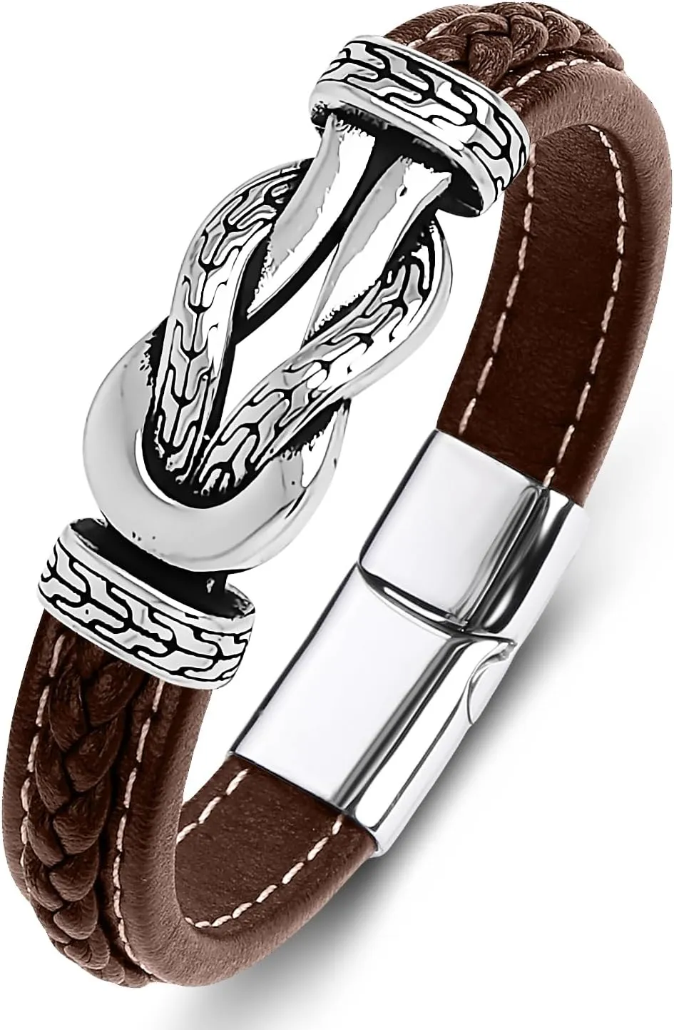 Men's Braided Leather Bracelet Wristband Cuff Bracelet for Men Gifts Stainless Steel Clasp