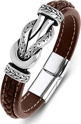 Men's Braided Leather Bracelet Wristband Cuff Bracelet for Men Gifts Stainless Steel Clasp
