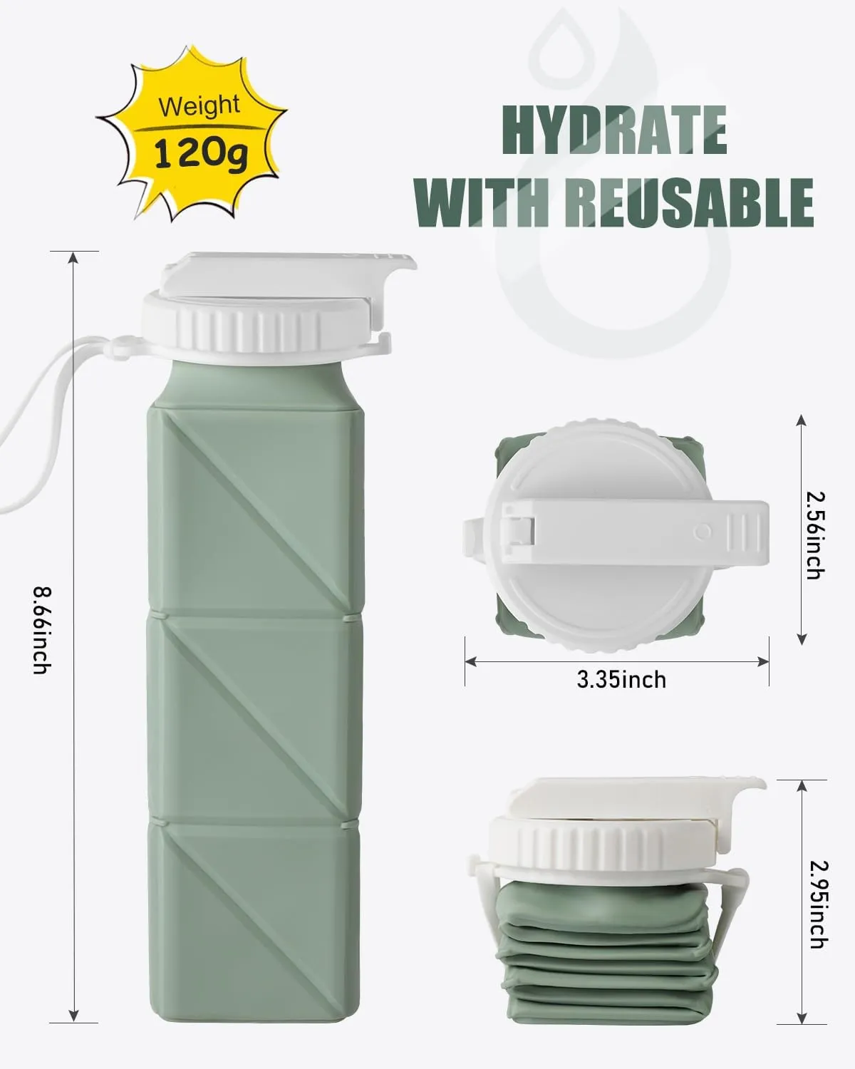 Opard Collapsible Water Bottles BPA Free Leak Proof Foldable Silicone Bottle with Anti-Collapse Ring for Travel Camping Hiking Running Sport