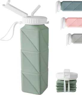 Opard Collapsible Water Bottles BPA Free Leak Proof Foldable Silicone Bottle with Anti-Collapse Ring for Travel Camping Hiking Running Sport