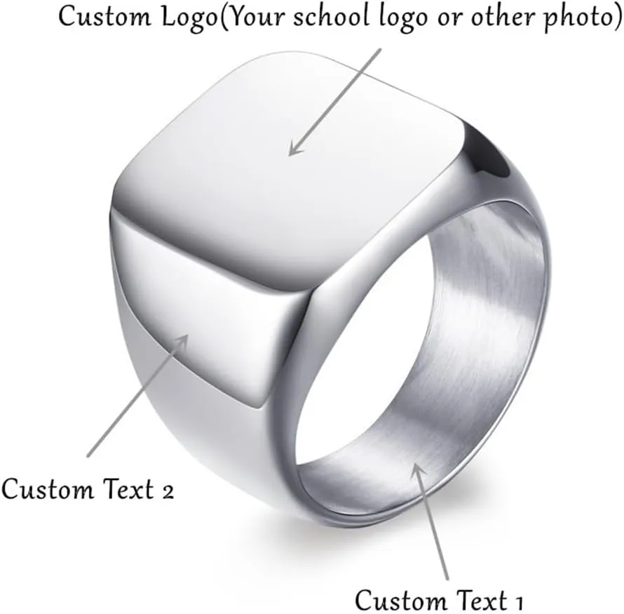 Personalized Class Ring for Men's high School,University,Academy of 2025,Custom School Logo Name Engraved Graduation Gift for Men,Senior Junior Graduation Ceremony Ring Signet Band for Him