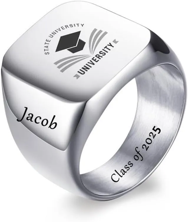 Personalized Class Ring for Men's high School,University,Academy of 2025,Custom School Logo Name Engraved Graduation Gift for Men,Senior Junior Graduation Ceremony Ring Signet Band for Him