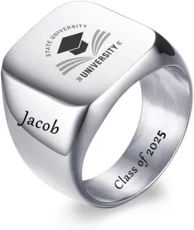 Personalized Class Ring for Men's high School,University,Academy of 2025,Custom School Logo Name Engraved Graduation Gift for Men,Senior Junior Graduation Ceremony Ring Signet Band for Him
