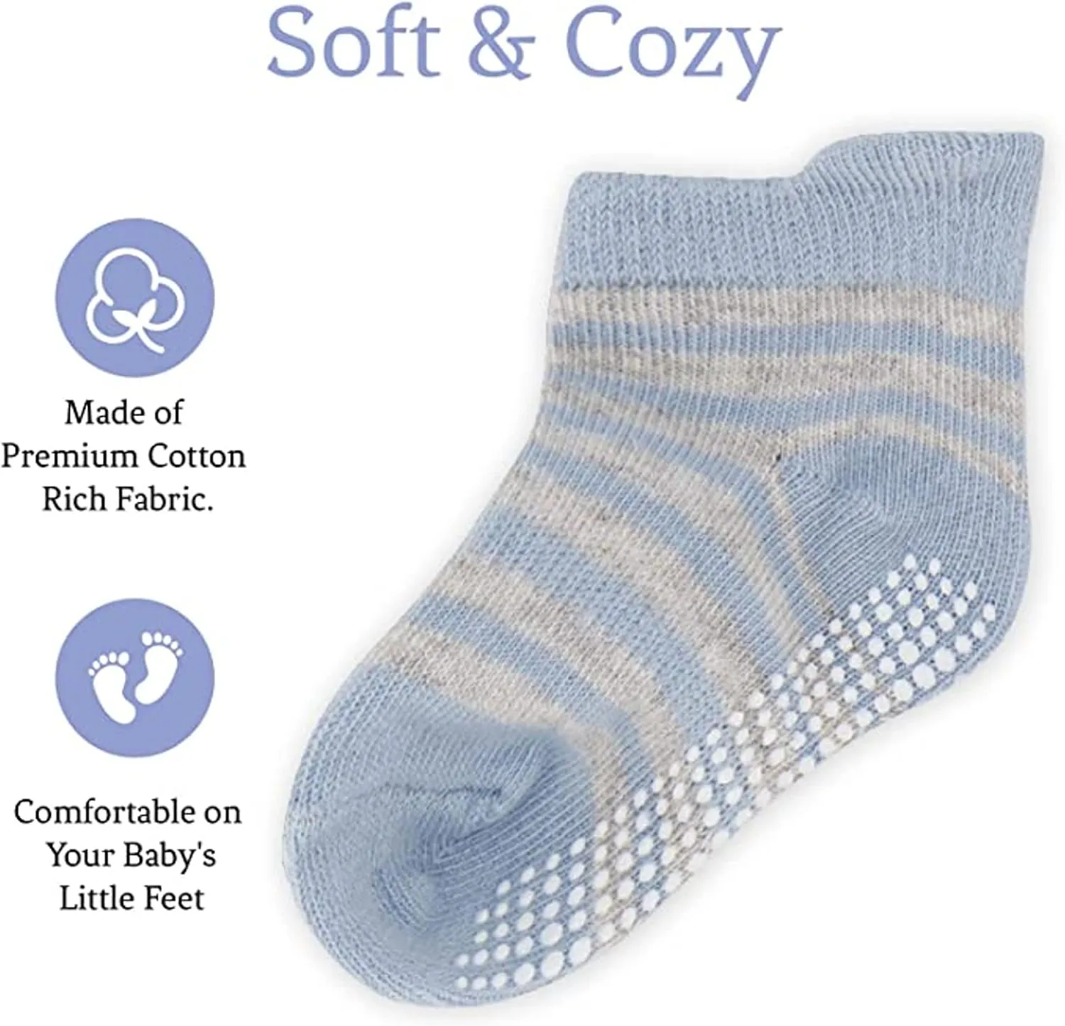 Rising Star Baby Non-Slip Grip Ankle Socks for 6-12 Months, 12-24 Months Toddlers, Infants, Boys & Little Girls