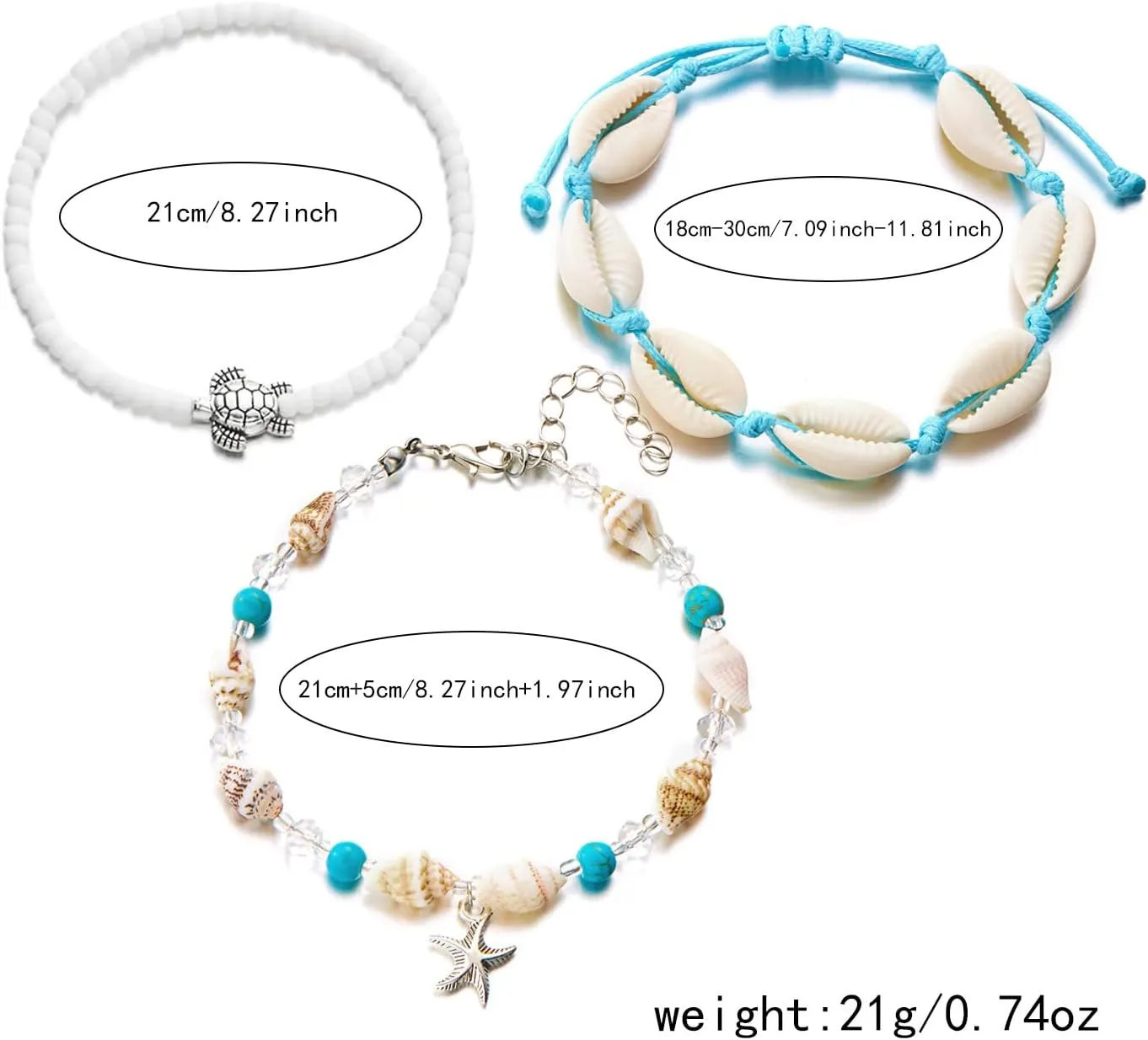 Rrdaily Starfish Shell Anklet Bracelet Set, Beach Jewelry for Women, Summer Boho Beachy Vacation Accessories