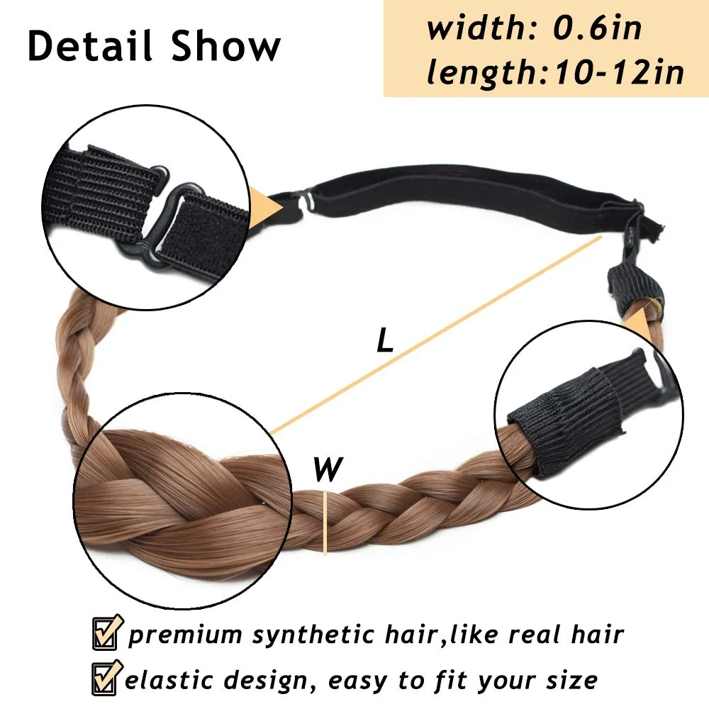 S-noilite Braided Headband Hair, 30#, Synthetic Fiber, Hairband, Wide Plaited Braids, Elastic Stretch, Braid Hairband, Adjustable & Removable Hook, For Girls And Women, Small (Pack of 1)