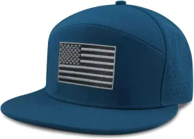 SHOHELL Flat Bill Baseball Cap, American Flag Hat, Water Resistant Snapback Hat, Flat Brim Golf Hat, Fishing & Outdoor Hats
