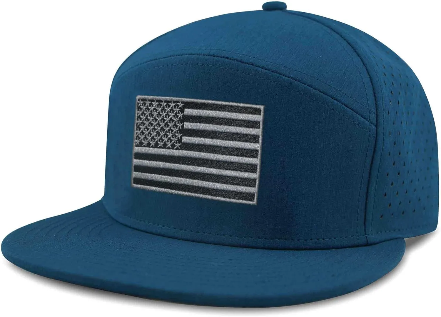 SHOHELL Flat Bill Baseball Cap, American Flag Hat, Water Resistant Snapback Hat, Flat Brim Golf Hat, Fishing & Outdoor Hats
