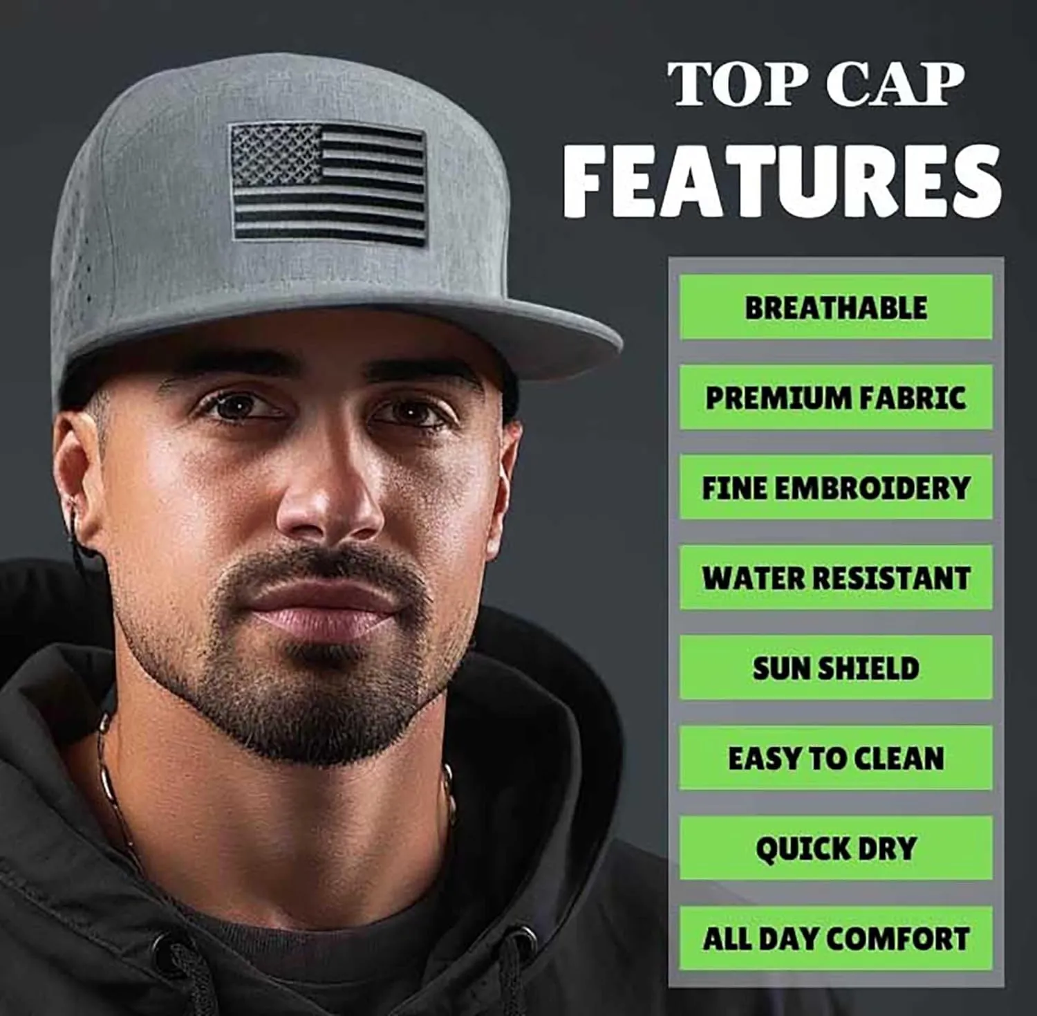 SHOHELL Flat Bill Baseball Cap, American Flag Hat, Water Resistant Snapback Hat, Flat Brim Golf Hat, Fishing & Outdoor Hats