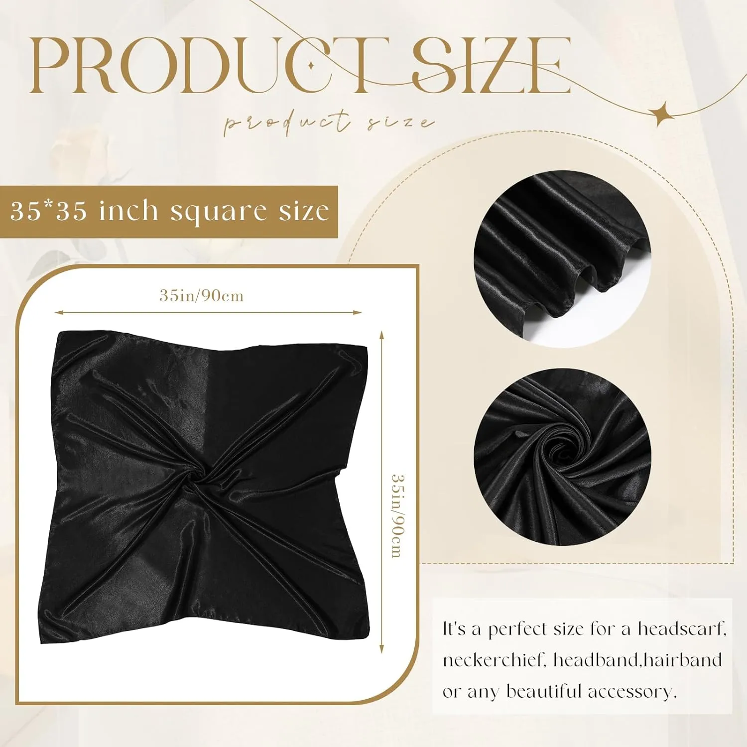 Sintege 3 Pcs 35 Inch Silk Head Scarf Large Square Neck Sleeping Hair Wrapping Satin for Women