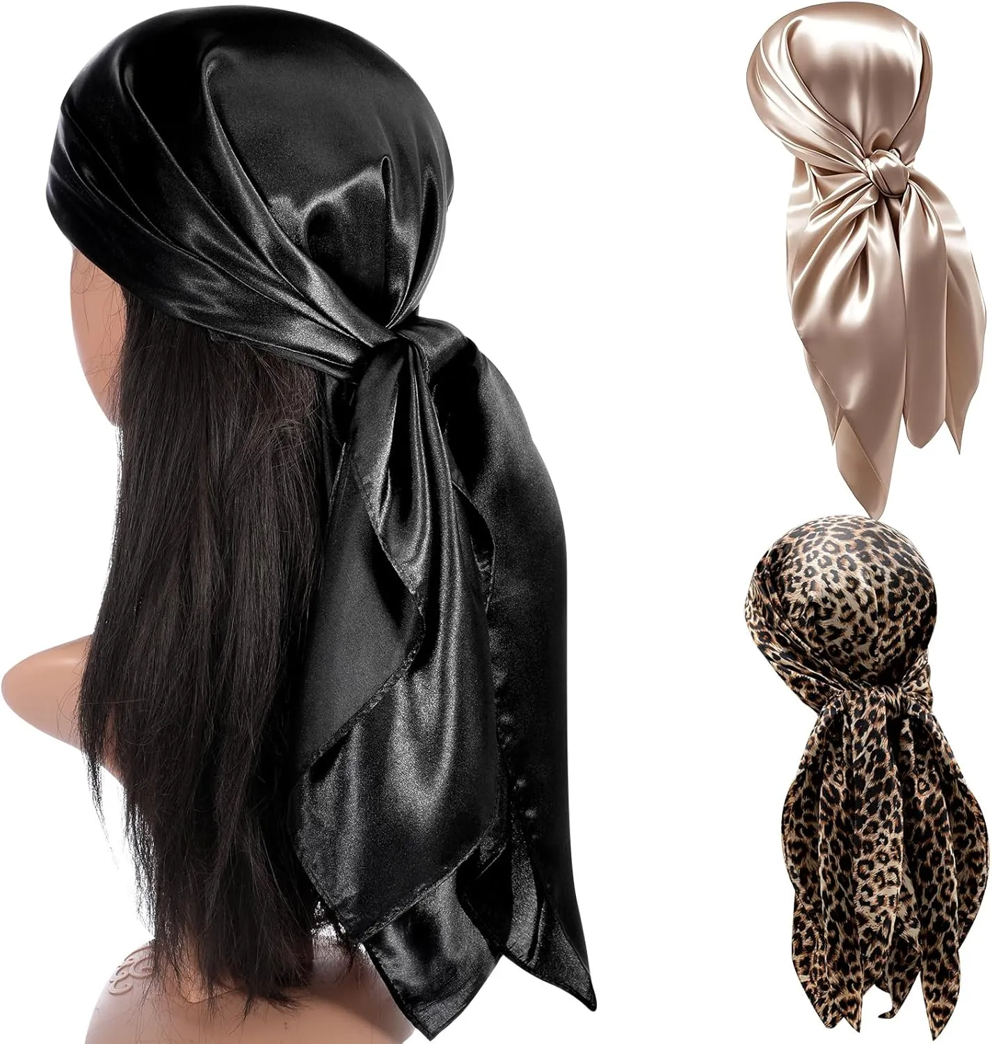 Sintege 3 Pcs 35 Inch Silk Head Scarf Large Square Neck Sleeping Hair Wrapping Satin for Women